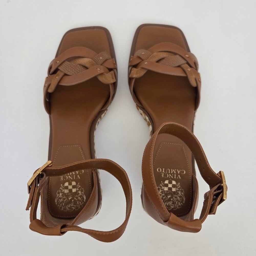 Vince Camuto Womens Baylees Sandals Sz 9 Leather Wedge Espadrille Aged Rum Brown - Picture 5 of 11